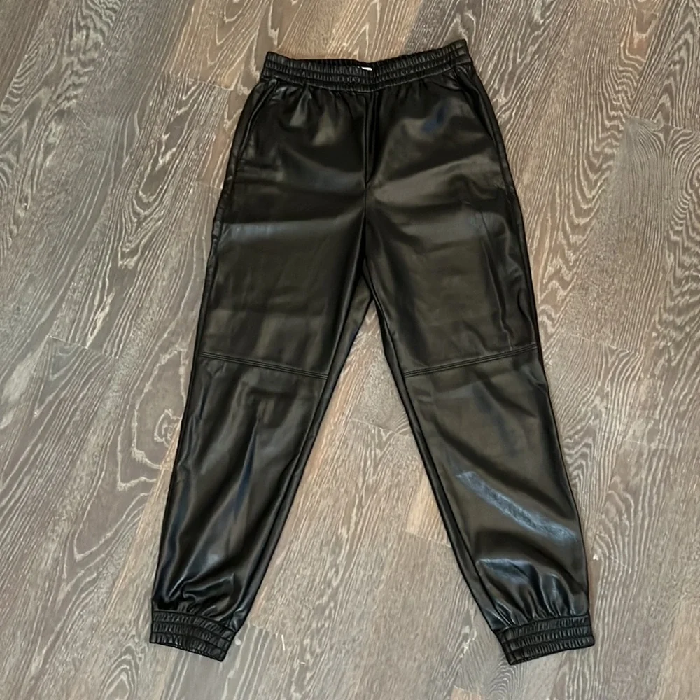 Aritzia Black Faux Leather Jogger Pants